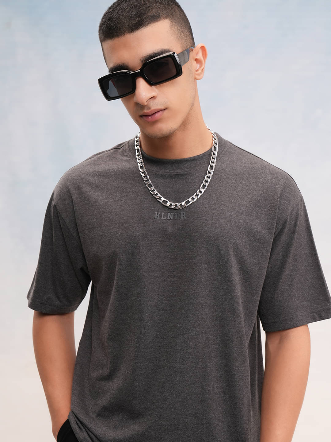 Highlander Men Cotton Blend Oversized Fit Printed T-Shirt ( Dark Grey )     			Highlander Men Cotton Blend Oversized Fit Printed T-Shirt ( Dark Grey )