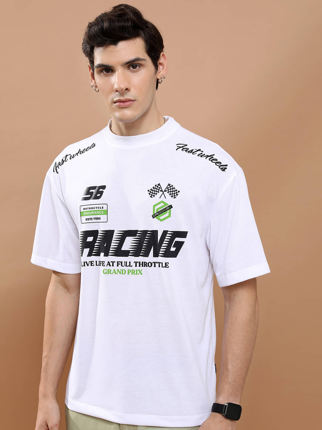 Highlander Men Polyester Oversized Fit Printed T-Shirt ( White )