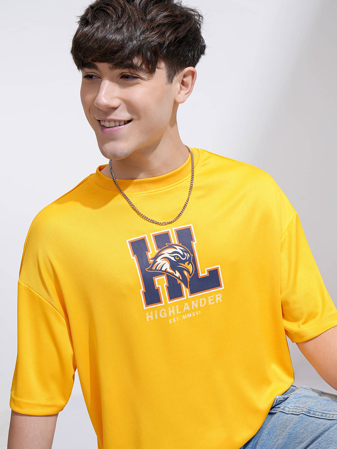 Highlander Men Polyester Oversized Fit Printed T-Shirt ( Yellow ) Highlander Men Polyester Oversized Fit Printed T-Shirt ( Yellow )