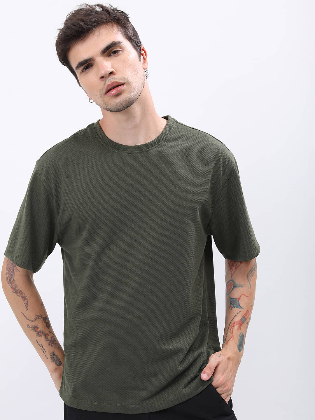     			Highlander Men Polyester Relaxed Fit Solid T-Shirt ( Olive )