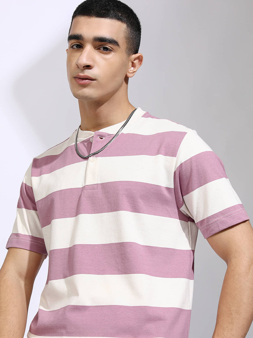     			Highlander Men Polyester Relaxed Fit Striped T-Shirt ( Off White )