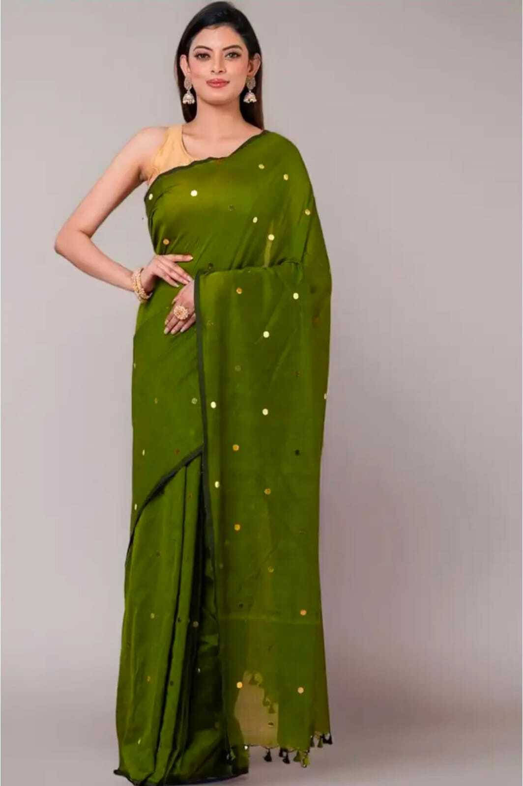 STRADHA Cotton Blend Embellished Saree With Unstitched Blouse Piece ( Green ) STRADHA Cotton Blend Embellished Saree With Unstitched Blouse Piece ( Green )