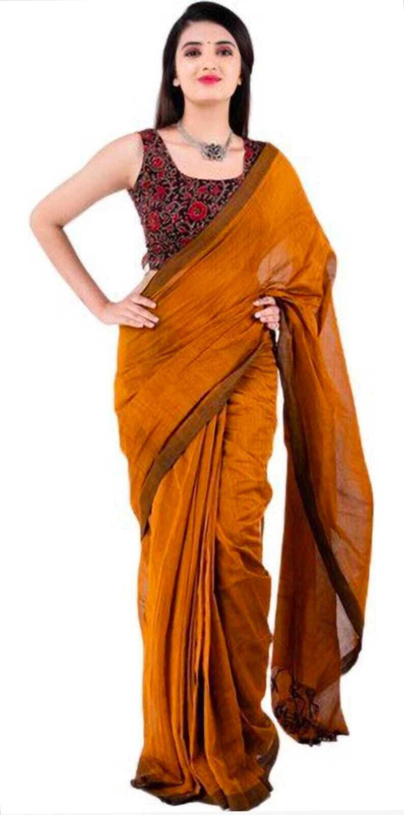     			STRADHA Cotton Blend Self Design Saree Without Blouse Piece ( Orange )