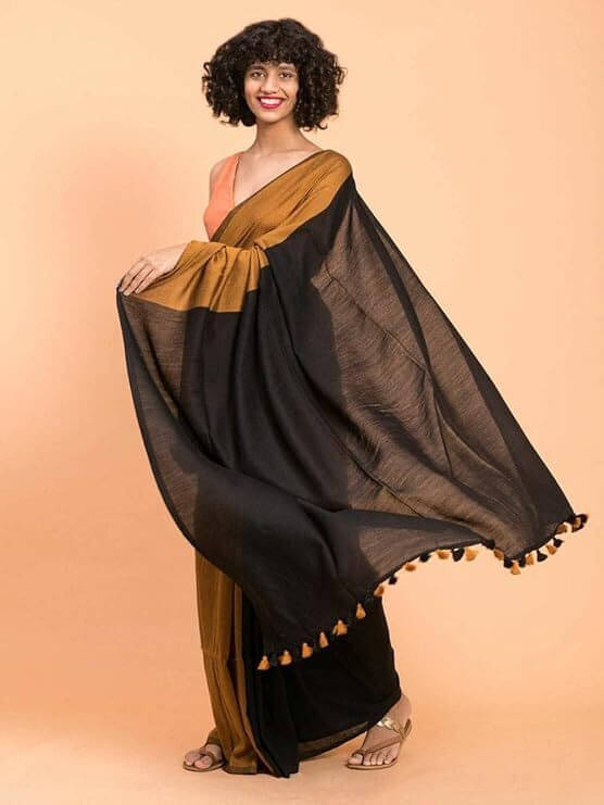 STRADHA Cotton Blend Self Design Saree Without Blouse Piece ( Brown ) STRADHA Cotton Blend Self Design Saree Without Blouse Piece ( Brown )