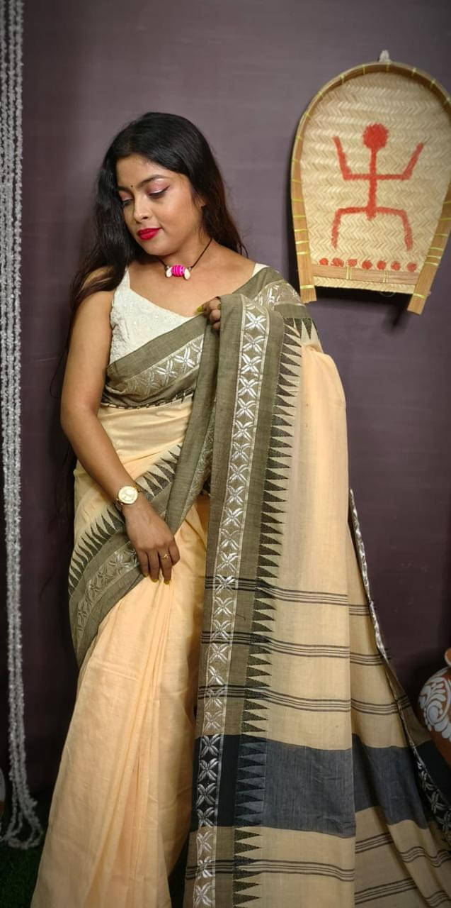 STRADHA Cotton Blend Self Design Saree Without Blouse Piece ( Cream ) STRADHA Cotton Blend Self Design Saree Without Blouse Piece ( Cream )