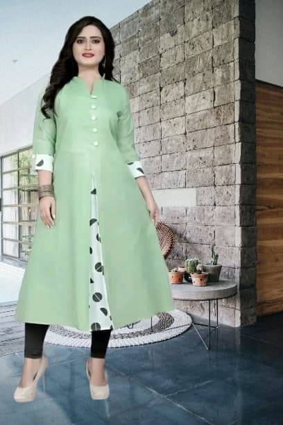     			TRIONZA Women Cotton Flex Solid A-line Kurti ( Light Green )