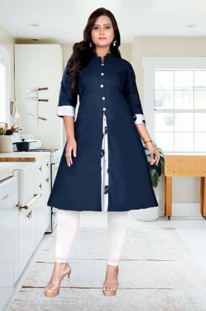     			TRIONZA Women Cotton Flex Solid A-line Kurti ( Blue )