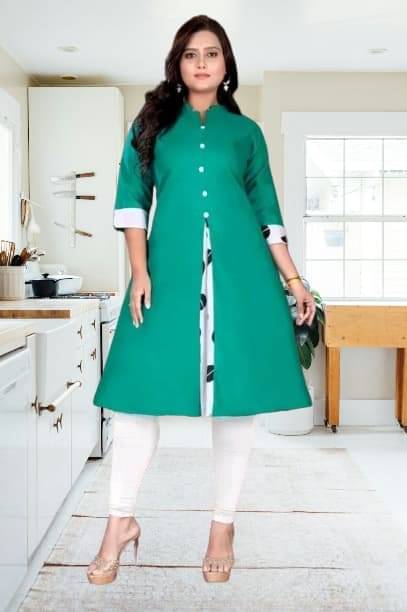 TRIONZA Women Cotton Flex Solid A-line Kurti ( Dark Green ) TRIONZA Women Cotton Flex Solid A-line Kurti ( Dark Green )