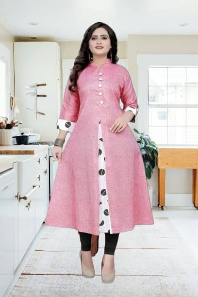 TRIONZA Women Cotton Flex Solid A-line Kurti ( Pink ) TRIONZA Women Cotton Flex Solid A-line Kurti ( Pink )