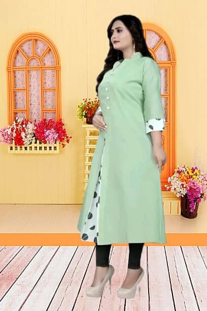     			TRIONZA Women Cotton Flex Solid A-line Kurti ( Light Green )