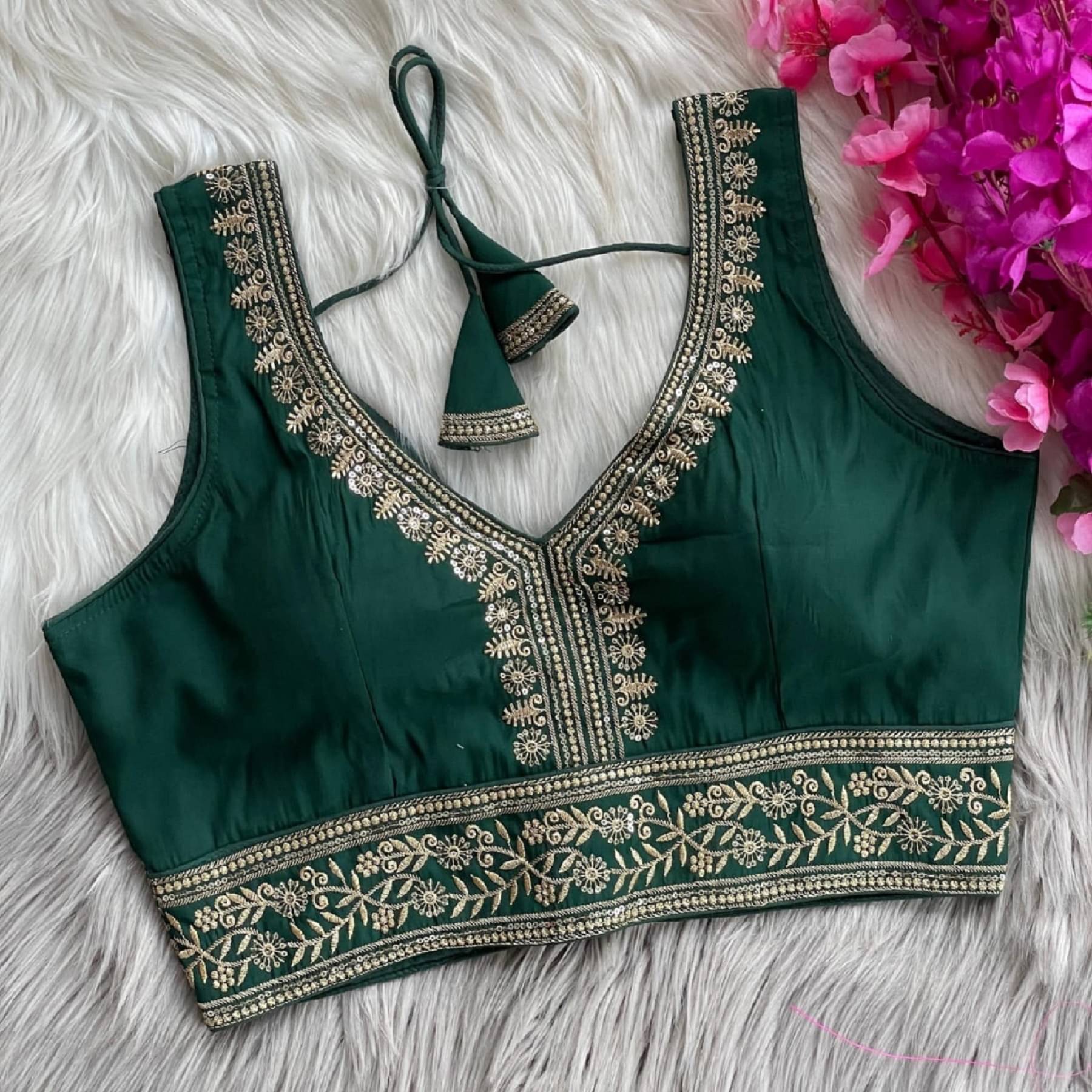 ARZ Green Readymade with Pad Silk Women's Blouse ( Pack of 1 ) ARZ Green Readymade with Pad Silk Women's Blouse ( Pack of 1 )