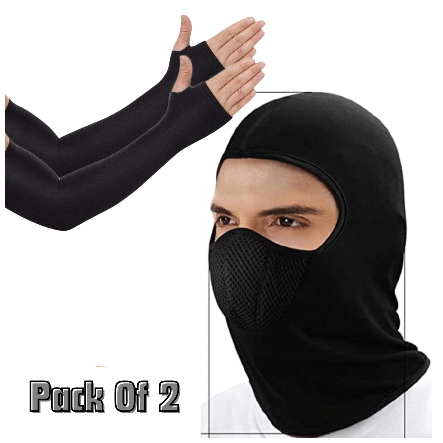 Aksmit Combo Pack 2 Full Face Balaclava Mask with Mesh Breathing Panel, Black , & Arm sleeves hand Cover for Men Women boy girl,Gloves with Thumb Hole Arm Sleeves, Fully Stretched Skinny Fit Arm Guards for Sports/Bikers/Joggers Aksmit Combo Pack 2 Full Face Balaclava Mask with Mesh Breathing Panel, Black , & Arm sleeves hand Cover for Men Women boy girl,Gloves with Thumb Hole Arm Sleeves, Fully Stretched Skinny Fit Arm Guards for Sports/Bikers/Joggers