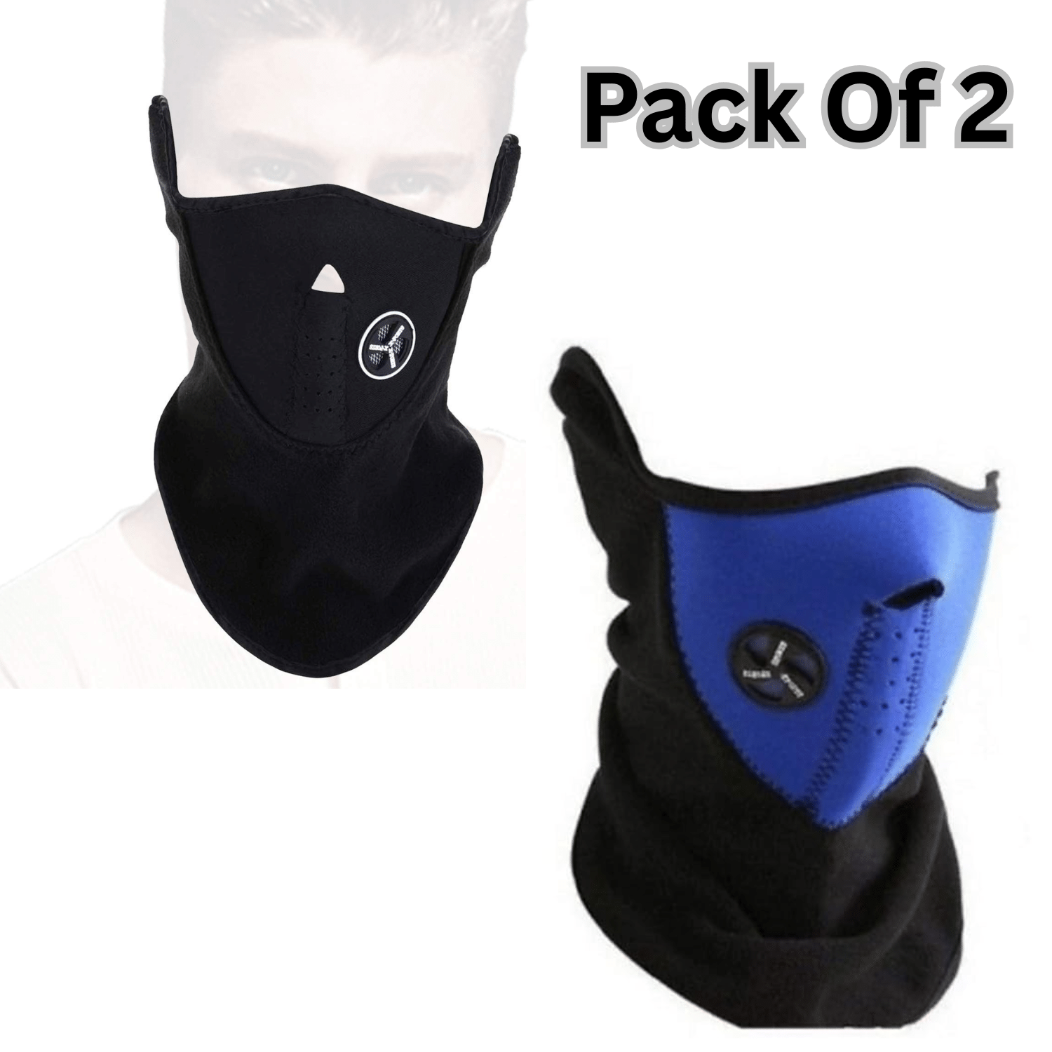     			Aksmit Half Face Mask Dust Proof Mask Bike_Cycle Winter Mask for Men & Women (Size: Free, Balaclava) 2 Piece Blue ,Blk