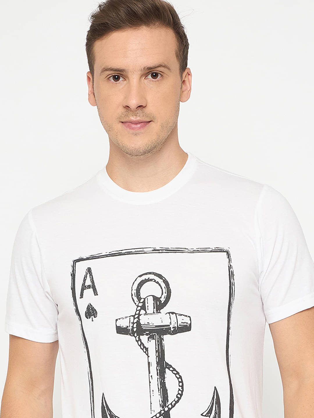    			Auxamis Men Cotton Regular Fit Printed T-Shirt ( White )