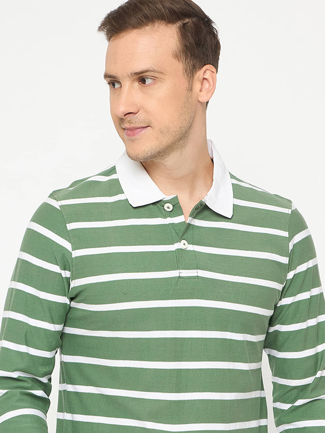     			Auxamis Men Cotton Regular Fit Striped Polo T Shirt ( Green )