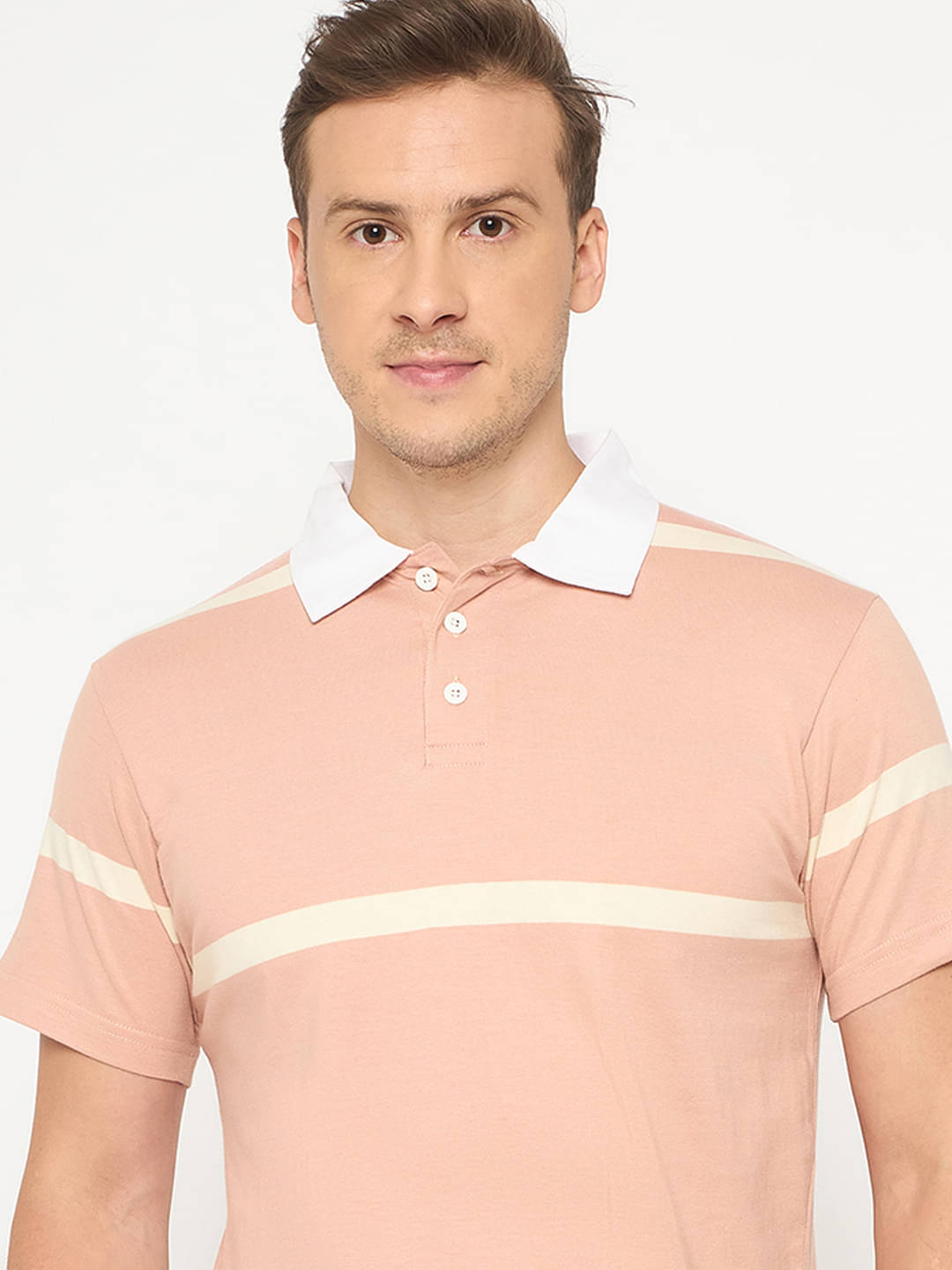     			Auxamis Men Cotton Regular Fit Striped Polo T Shirt ( Pink )