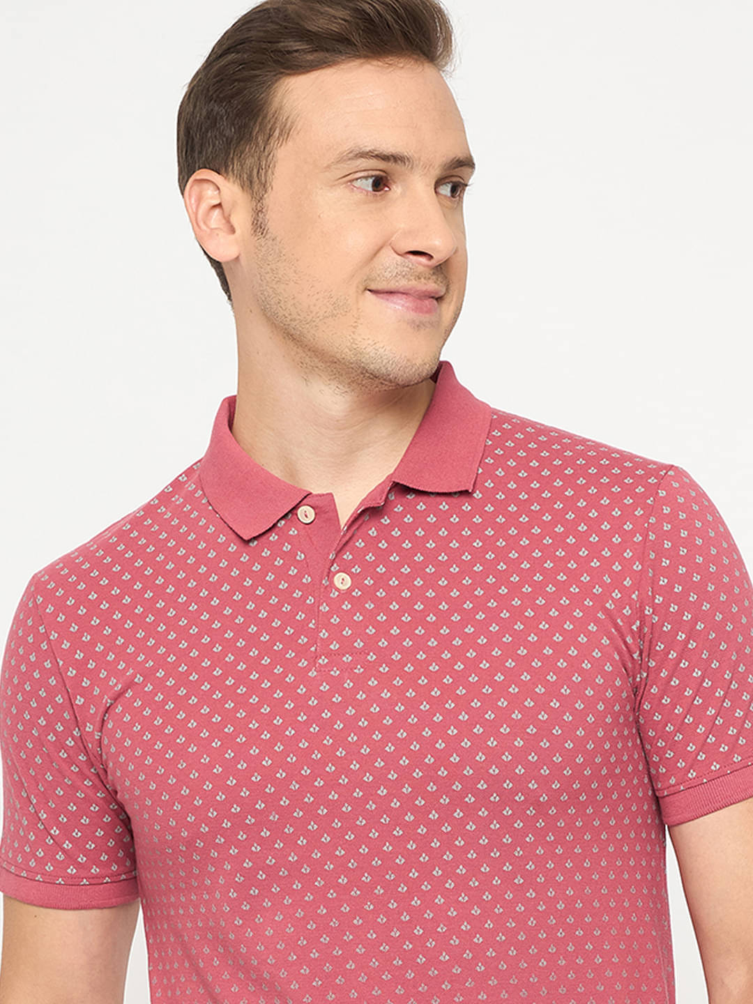 Auxamis Men Cotton Regular Fit Printed Polo T Shirt ( Pink )     			Auxamis Men Cotton Regular Fit Printed Polo T Shirt ( Pink )