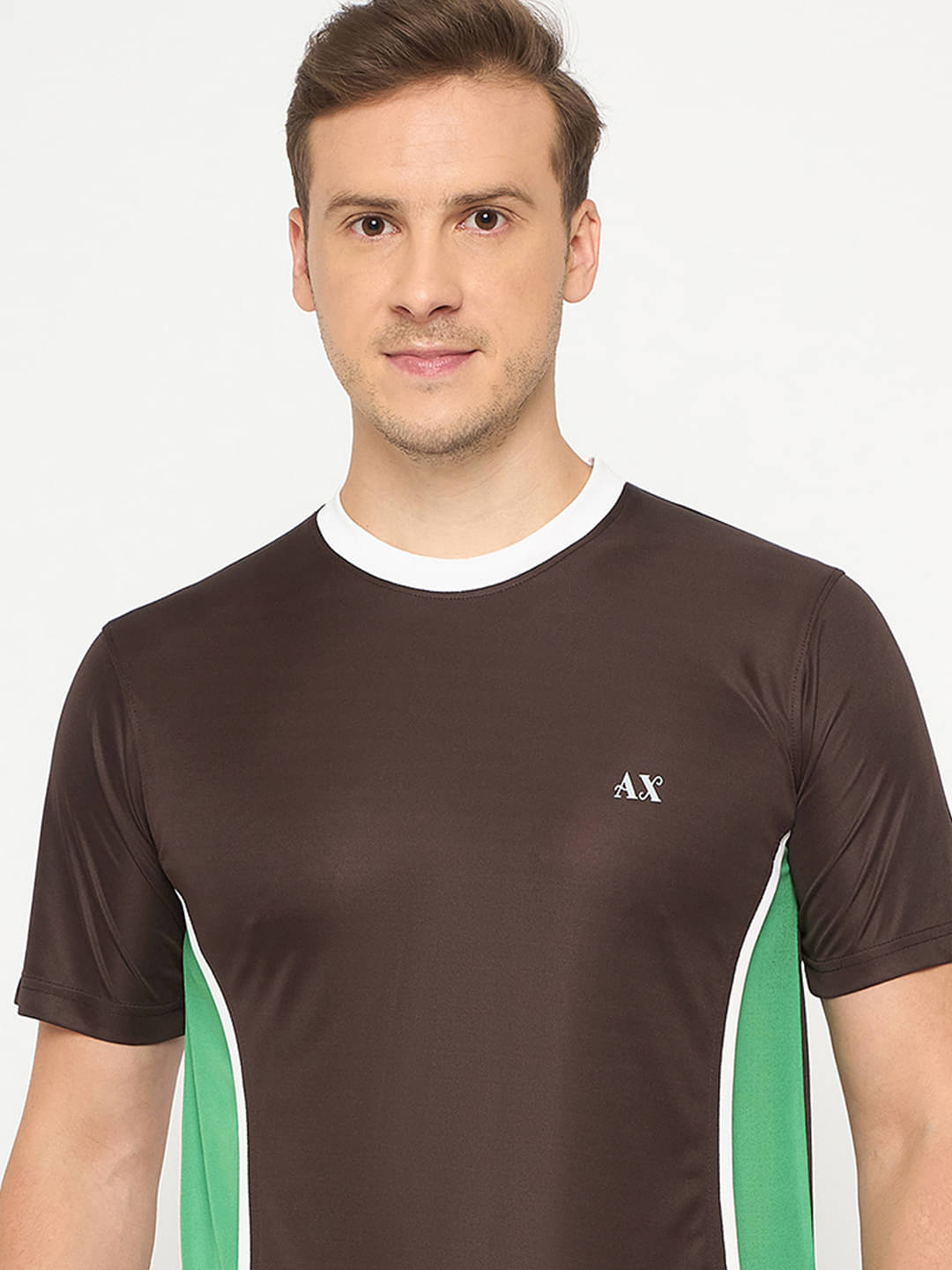 Auxamis Men Polyester Regular Fit Colorblock T-Shirt ( Brown ) Auxamis Men Polyester Regular Fit Colorblock T-Shirt ( Brown )