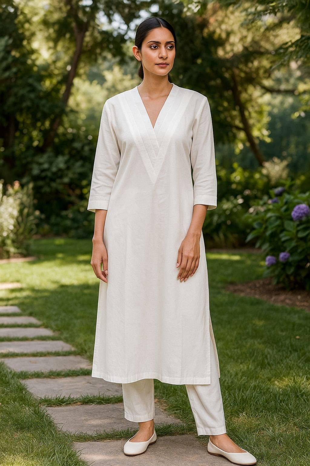 Bitterlime Women Cotton Solid Straight Kurti With Pants ( White ) Bitterlime Women Cotton Solid Straight Kurti With Pants ( White )