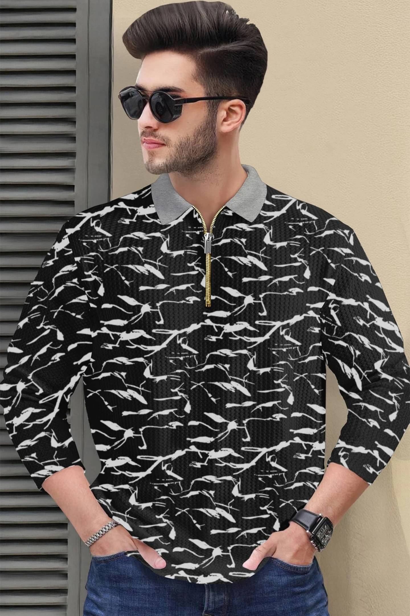 CONWAY Men Cotton Blend Regular Fit Printed Polo T Shirt ( Black ) CONWAY Men Cotton Blend Regular Fit Printed Polo T Shirt ( Black )