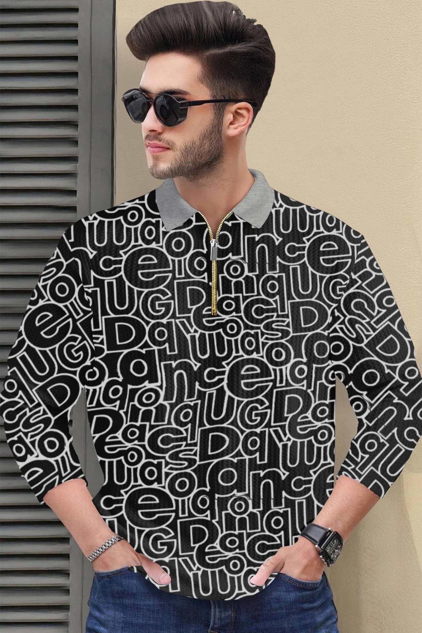     			CONWAY Men Cotton Blend Regular Fit Printed Polo T Shirt ( Black )