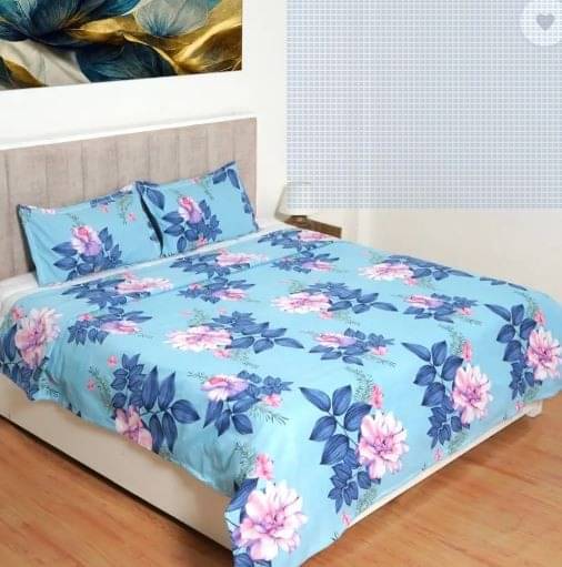     			DOMES FAB Poly Cotton 1 Double Bedsheet with 2 Pillow Covers ( Blue )