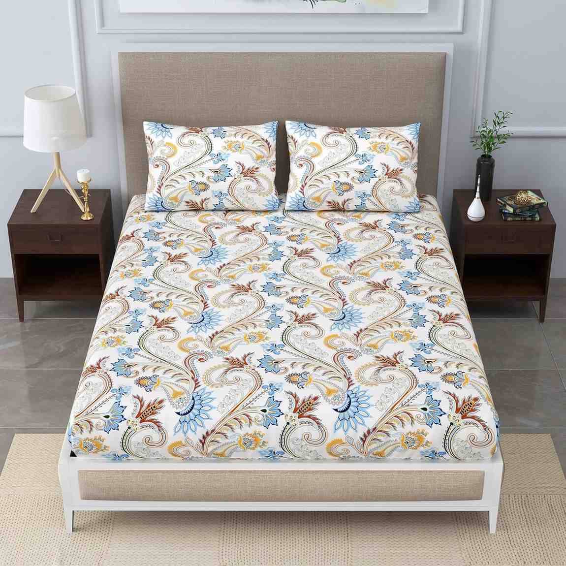     			DOMES FAB Poly Cotton 1 Double Bedsheet with 2 Pillow Covers ( Cream )