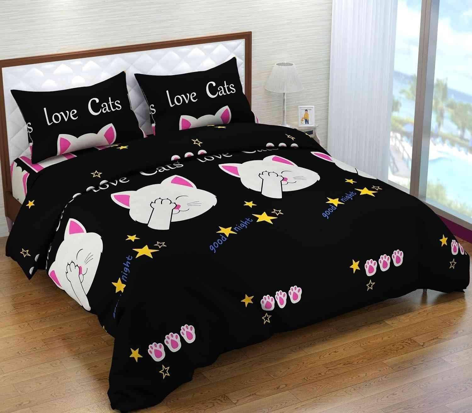     			DOMES FAB Poly Cotton 1 Double Bedsheet with 2 Pillow Covers ( Black )