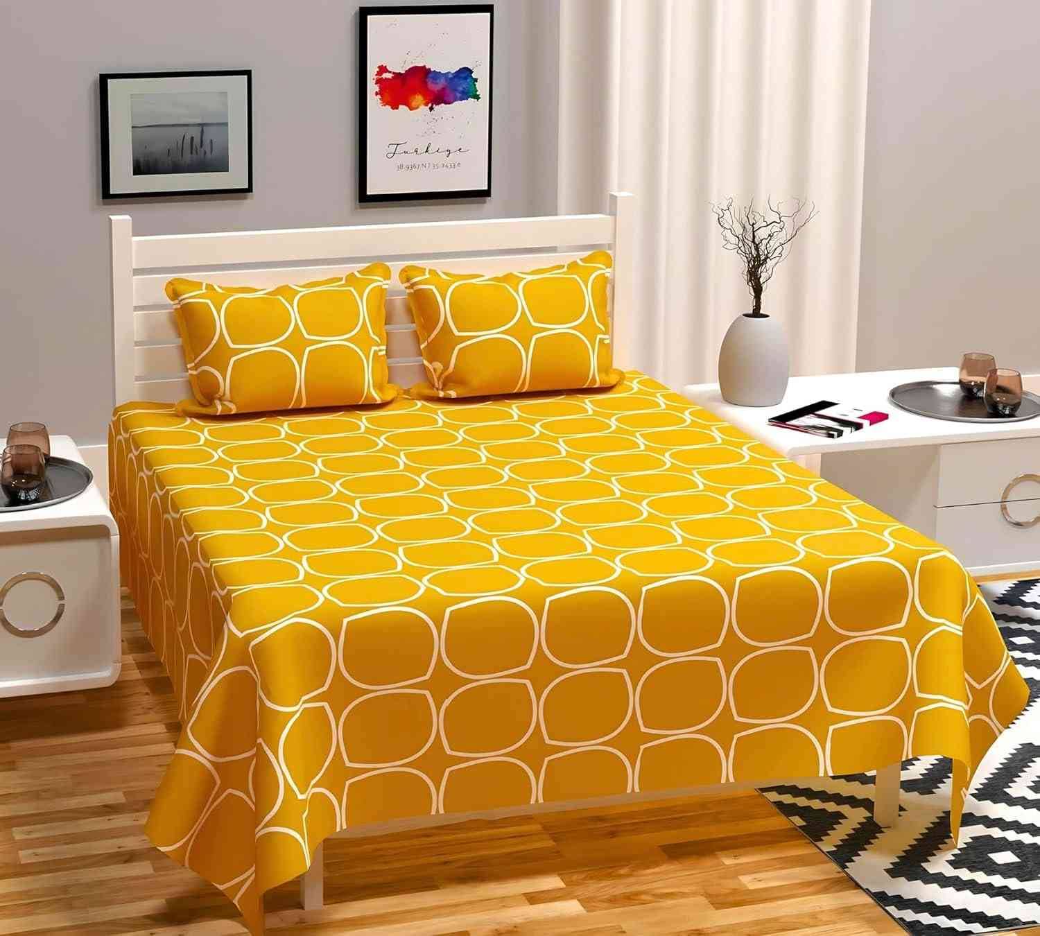 DOMES FAB Poly Cotton 1 Double Bedsheet with 2 Pillow Covers ( Yellow ) DOMES FAB Poly Cotton 1 Double Bedsheet with 2 Pillow Covers ( Yellow )