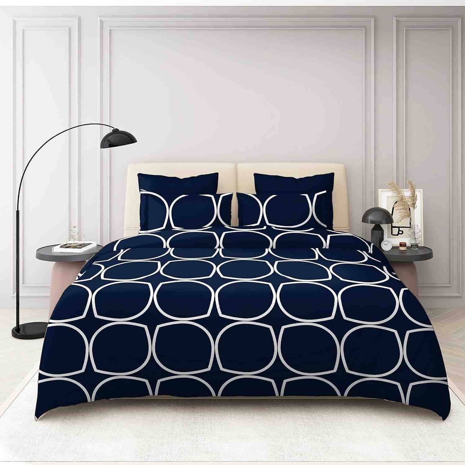     			DOMES FAB Poly Cotton 1 Double Bedsheet with 2 Pillow Covers ( Blue )