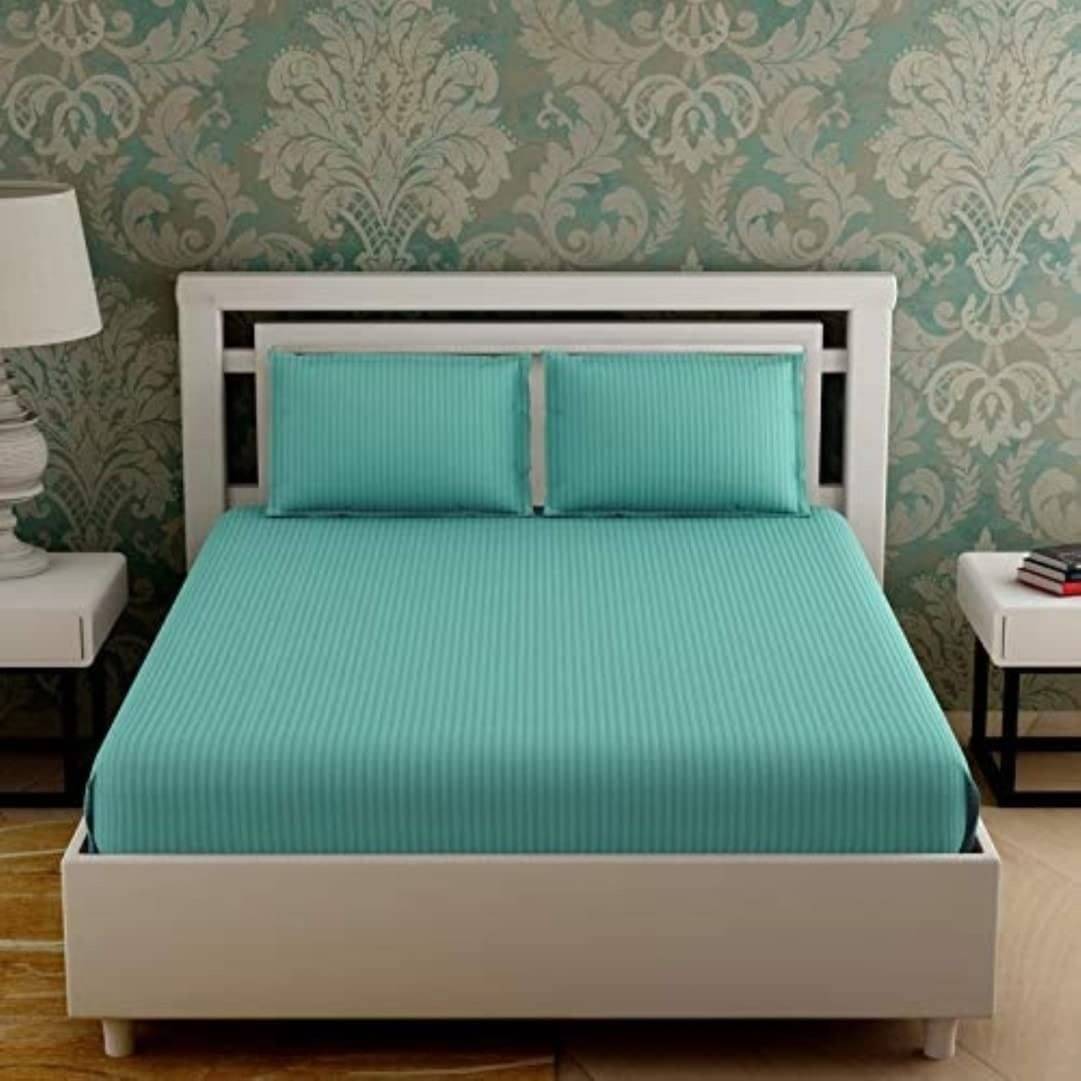     			DOMES FAB Satin 1 Double Bedsheet with 2 Pillow Covers ( Blue )