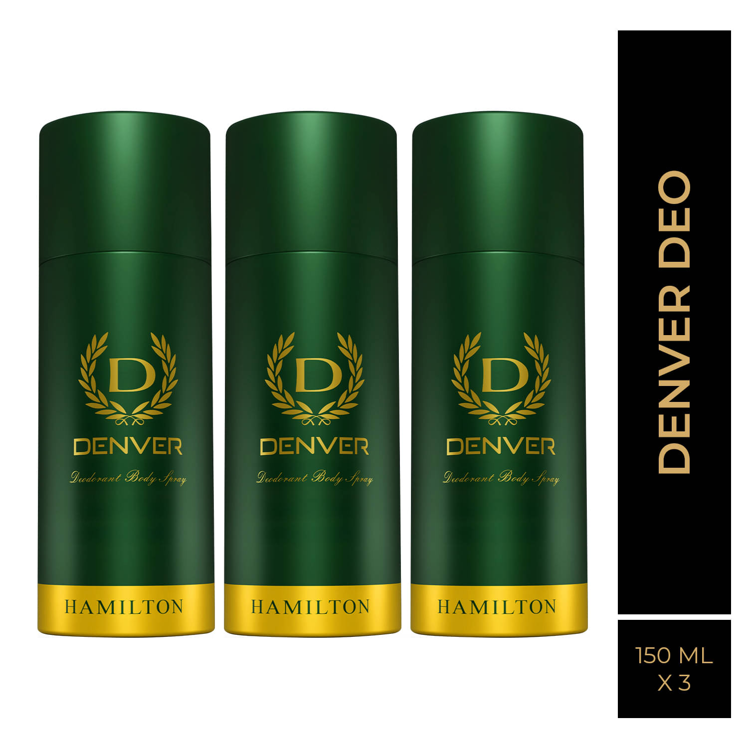     			Denver Hamilton Long Lasting Deodorant Spray For Men 150 ml Each (Pack of 3)