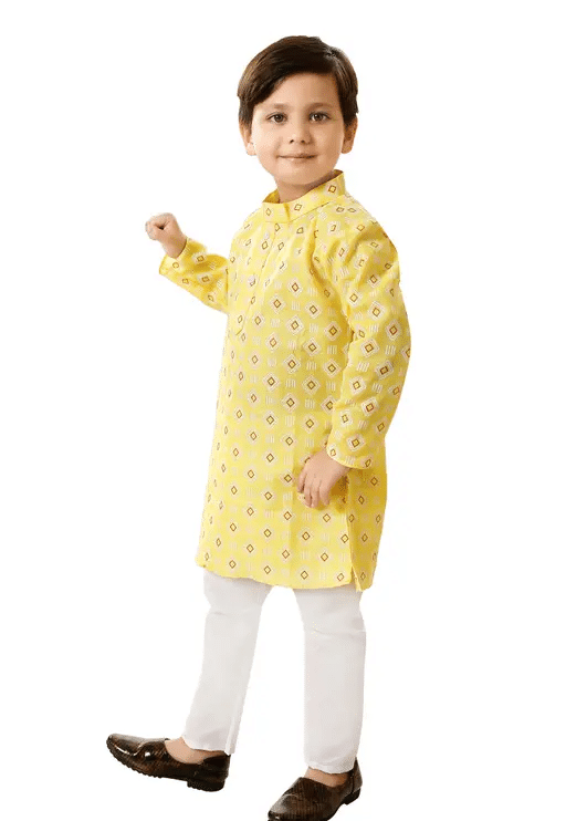     			Digimart Boys Cotton Blend Yellow Kurta Pyjama Set ( Pack of 1 )