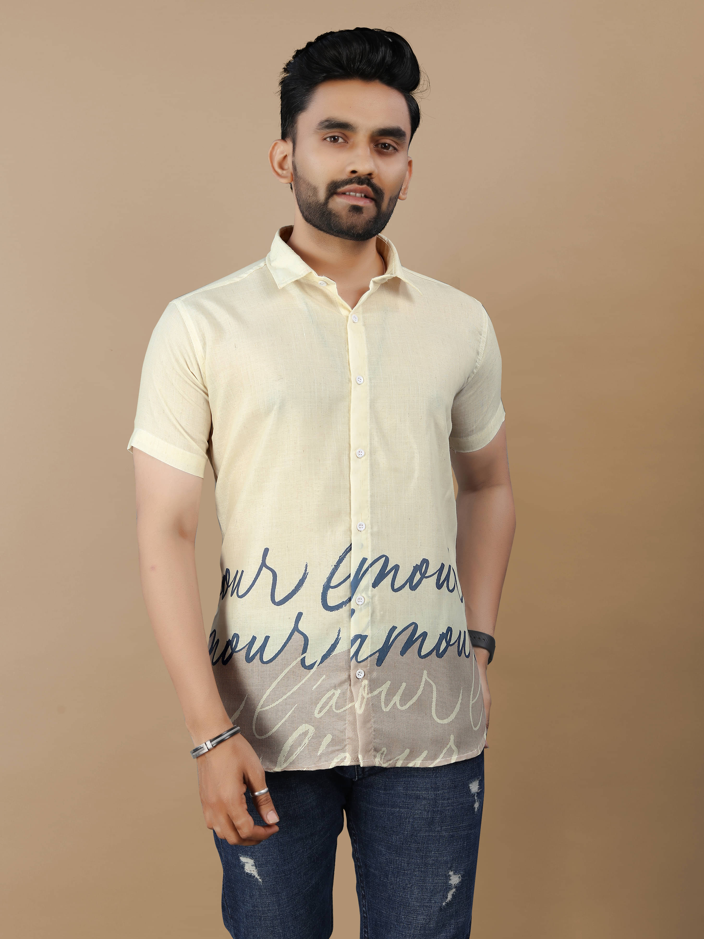 Fashionfricks Cotton Flex Regular Fit Self Design Half Sleeves Men's Casual Shirt - Beige ( Pack of 1 ) Fashionfricks Cotton Flex Regular Fit Self Design Half Sleeves Men's Casual Shirt - Beige ( Pack of 1 )