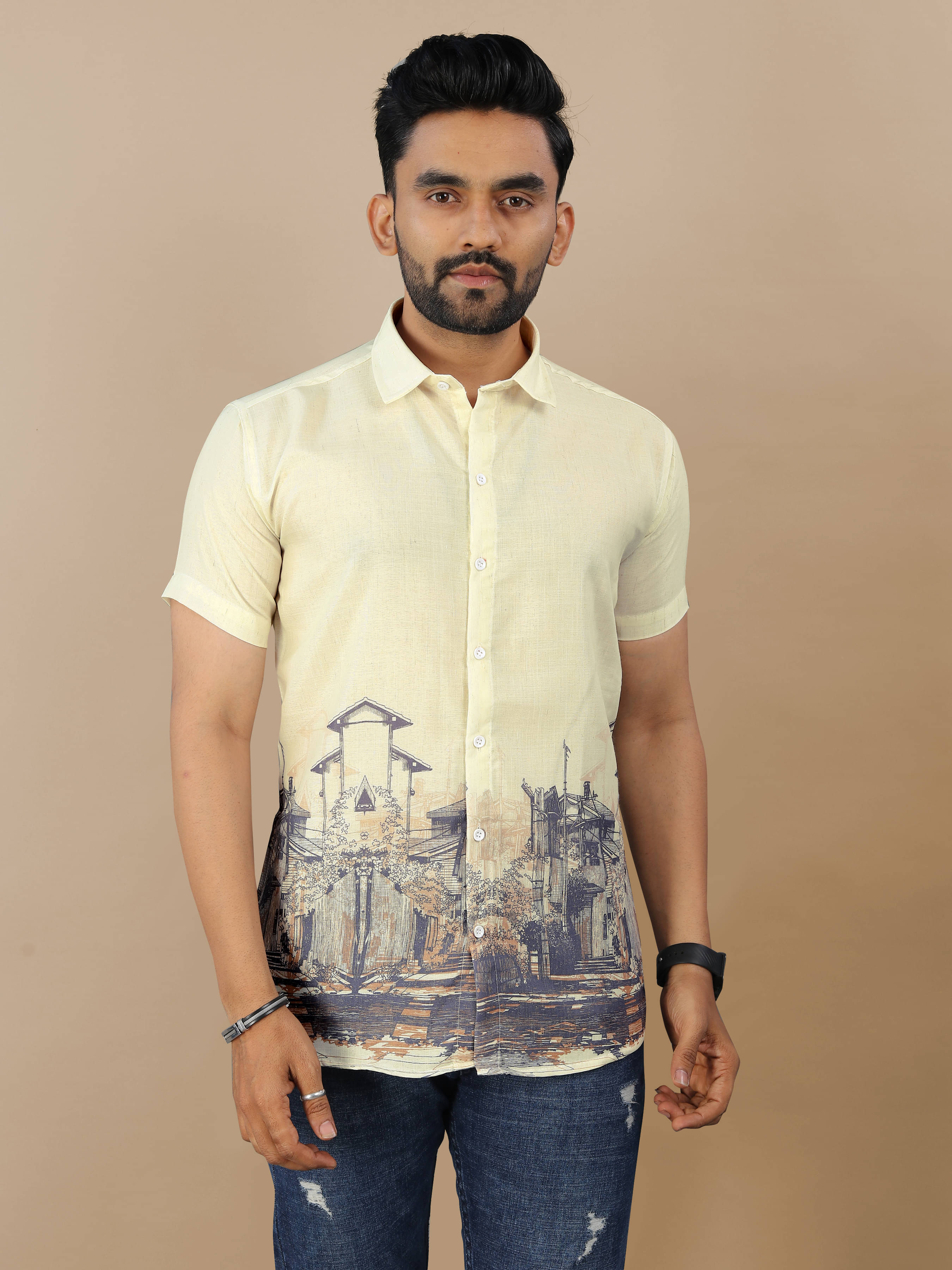     			Fashionfricks Cotton Flex Regular Fit Self Design Half Sleeves Men's Casual Shirt - Multi ( Pack of 1 )