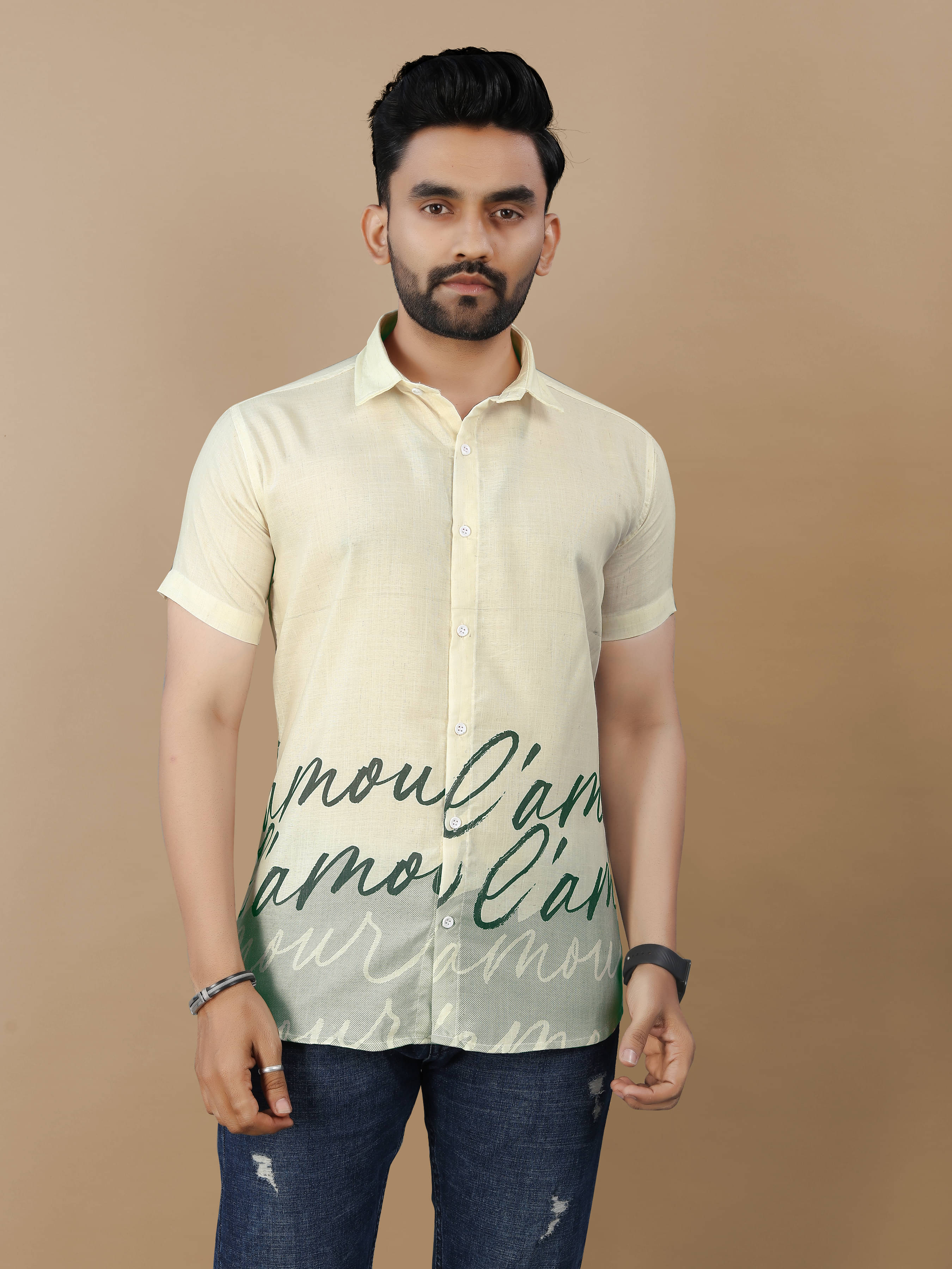Fashionfricks Cotton Flex Regular Fit Self Design Half Sleeves Men's Casual Shirt - Green ( Pack of 1 )     			Fashionfricks Cotton Flex Regular Fit Self Design Half Sleeves Men's Casual Shirt - Green ( Pack of 1 )