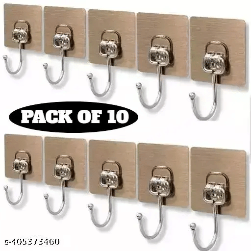 Golden Hook 10 Pack Large Heavy Duty Stainless Steel Adhesive Hooks – Waterproof, Strong, Damage-Free Wall Hooks for Towels, Coats & Accessories – Kitchen, Bathroom, Home & Office Organization