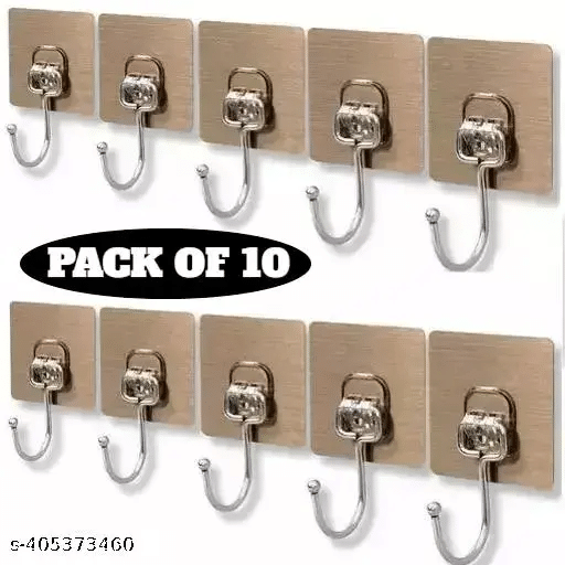     			Golden Hook 10 Pack Large Heavy Duty Stainless Steel Adhesive Hooks – Waterproof, Strong, Damage-Free Wall Hooks for Towels, Coats & Accessories – Kitchen, Bathroom, Home & Office Organization