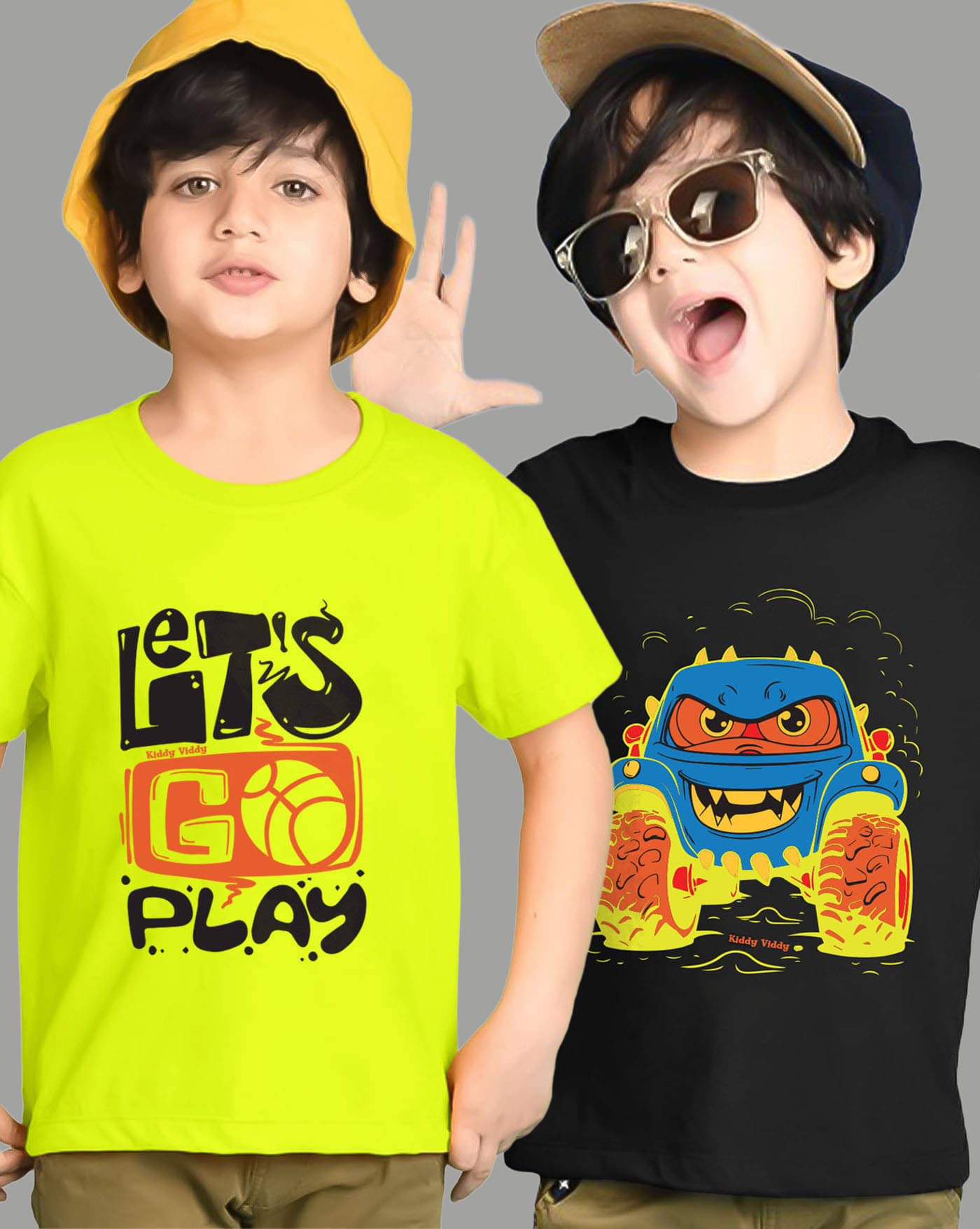     			KIDDY VIDDY Pack of 2 Boys Cotton Blend T-Shirt ( Neon Green )