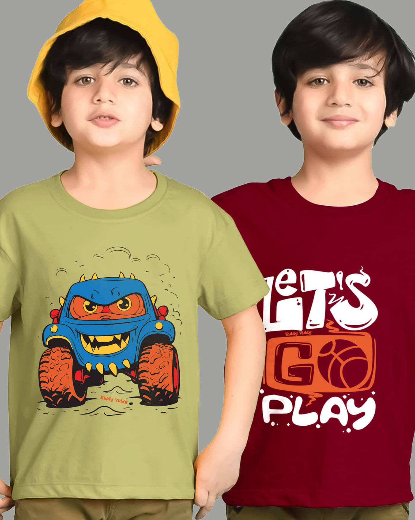     			KIDDY VIDDY Pack of 2 Boys Cotton Blend T-Shirt ( Maroon )