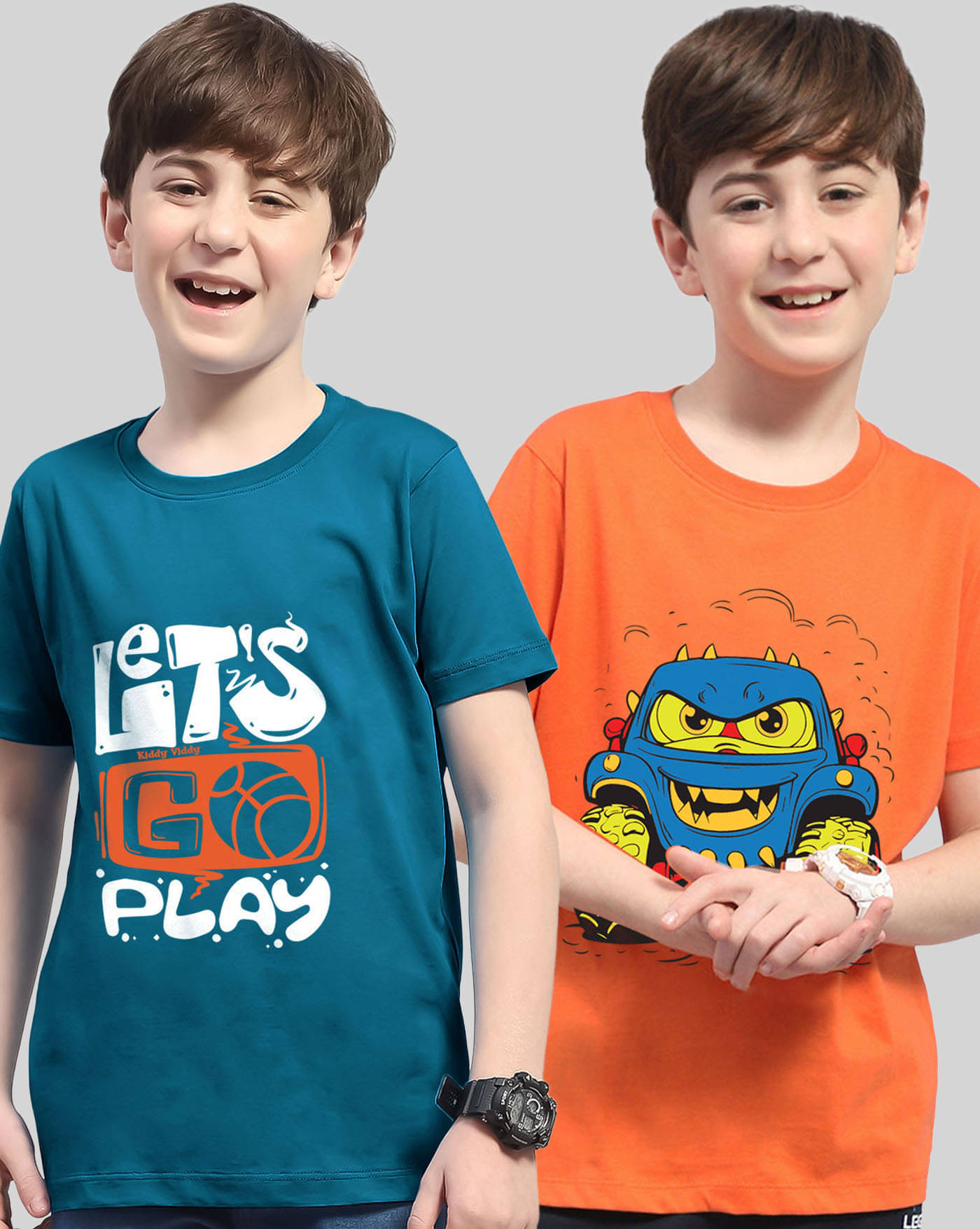     			KIDDY VIDDY Pack of 2 Boys Cotton Blend T-Shirt ( Teal )