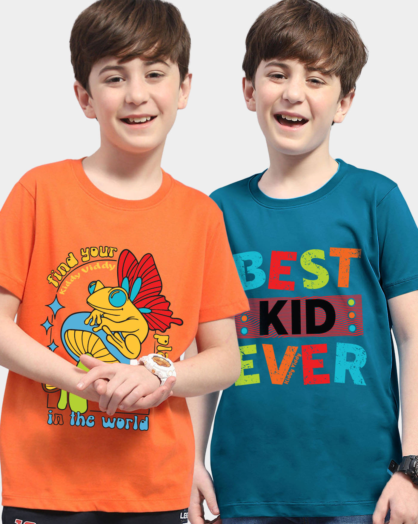     			KIDDY VIDDY Pack of 2 Boys Cotton Blend T-Shirt ( Orange )