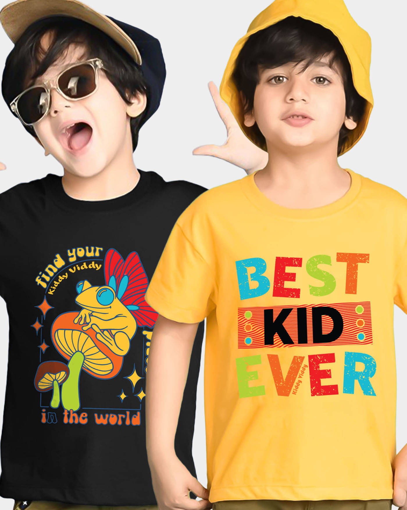     			KIDDY VIDDY Pack of 2 Boys Cotton Blend T-Shirt ( Yellow )
