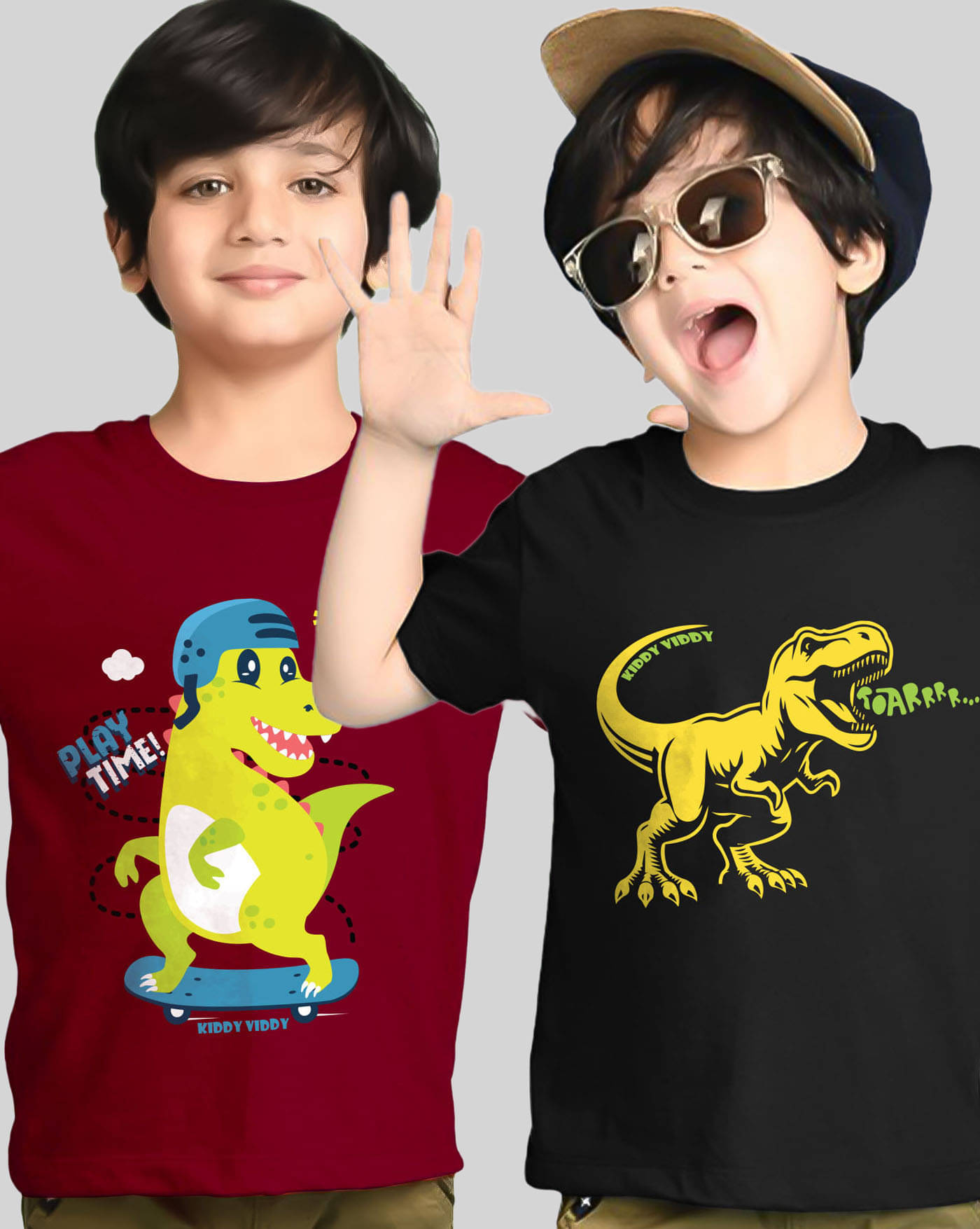     			KIDDY VIDDY Pack of 2 Boys Cotton Blend T-Shirt ( Maroon )