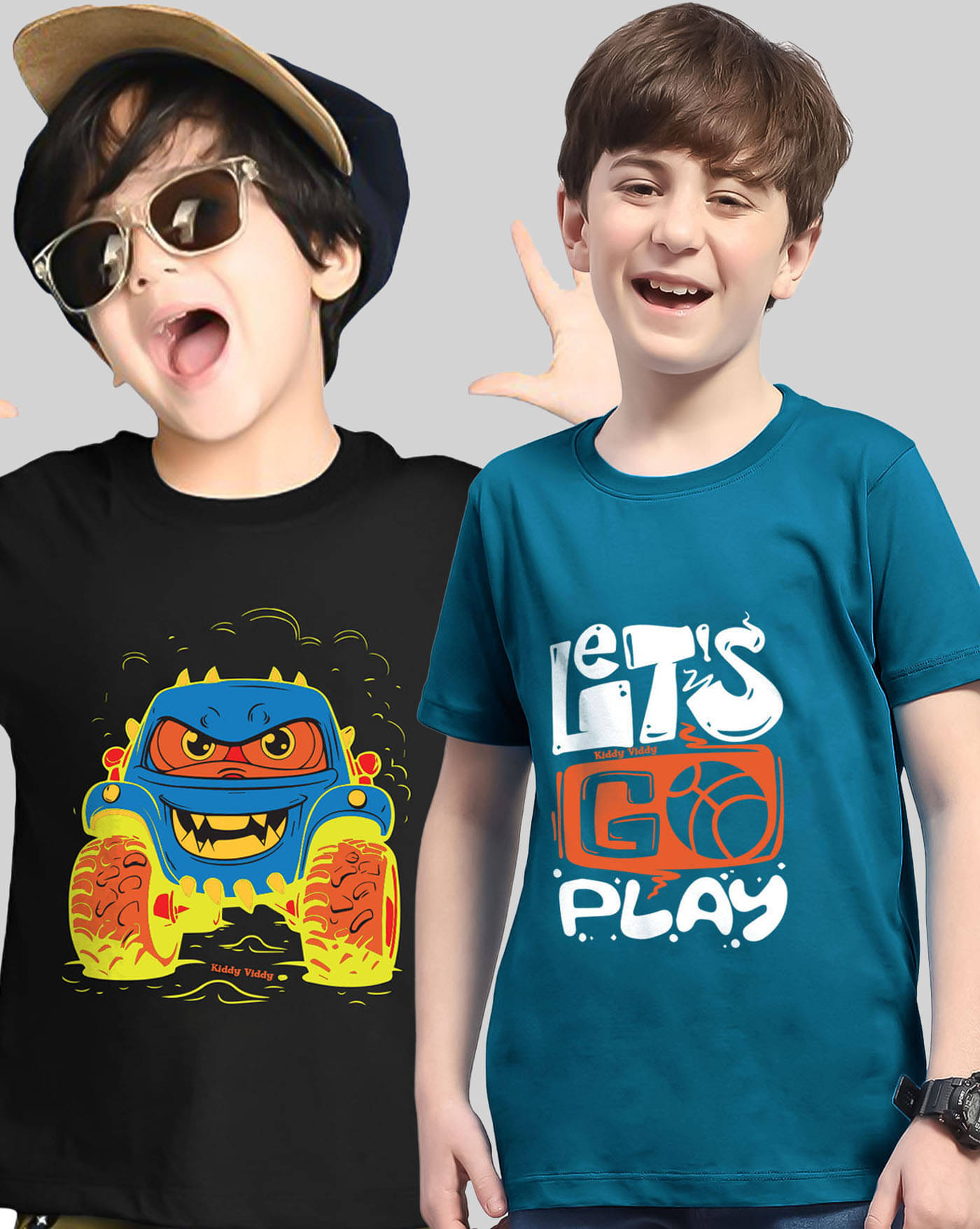     			KIDDY VIDDY Pack of 2 Boys Cotton Blend T-Shirt ( Teal )