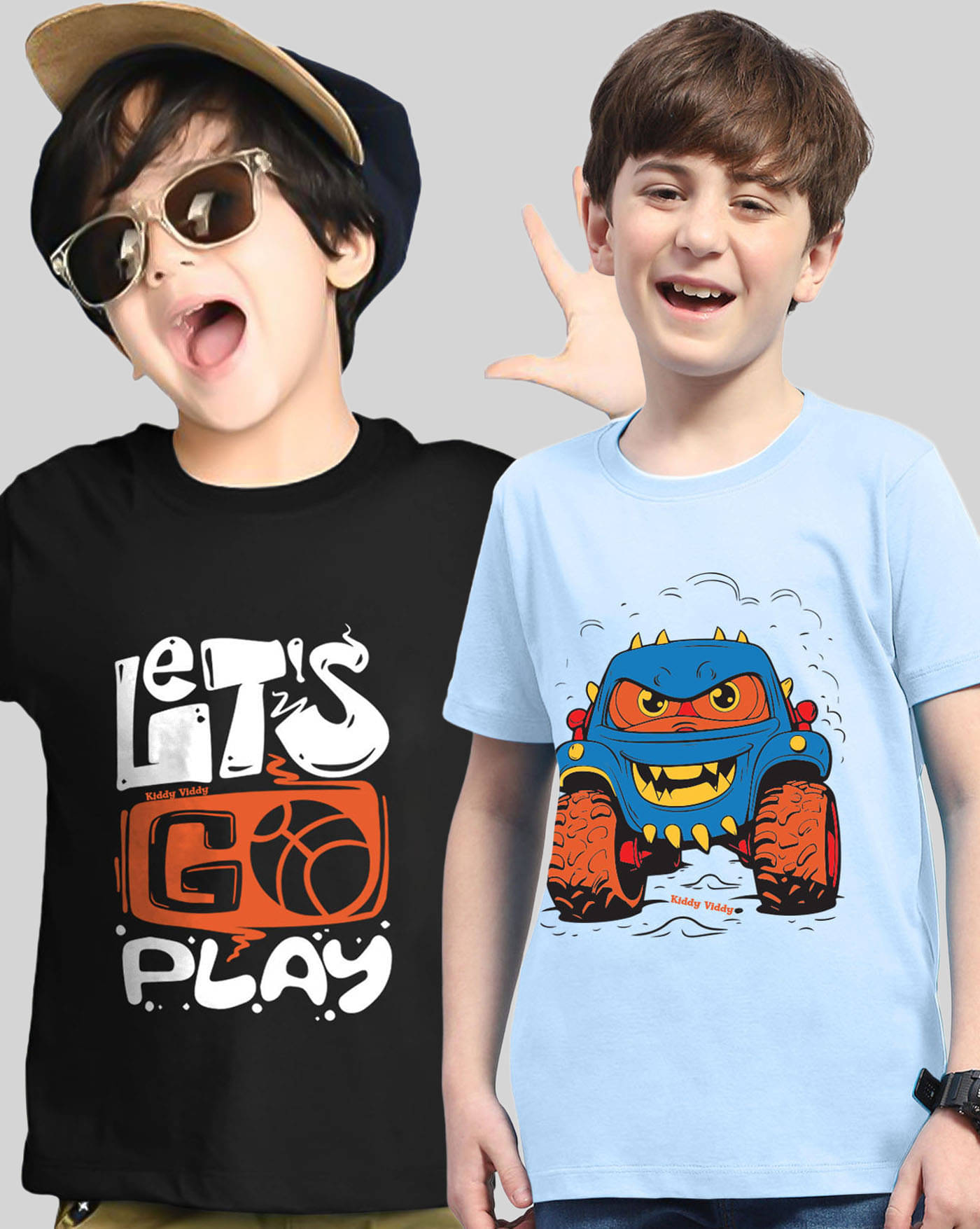     			KIDDY VIDDY Pack of 2 Boys Cotton Blend T-Shirt ( Sky Blue )