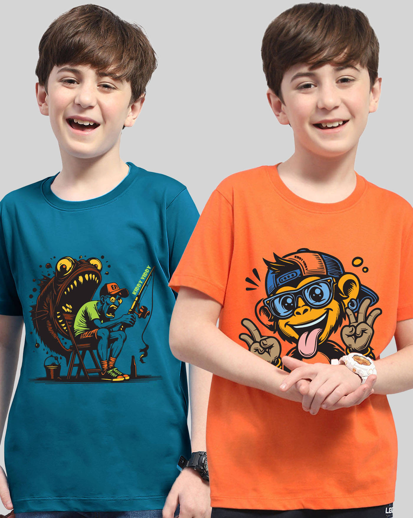     			KIDDY VIDDY Pack of 2 Boys Cotton Blend T-Shirt ( Teal )