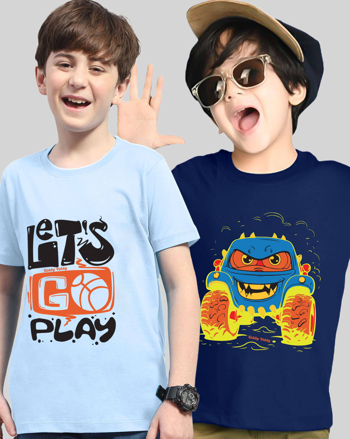     			KIDDY VIDDY Pack of 2 Boys Cotton Blend T-Shirt ( Sky Blue )