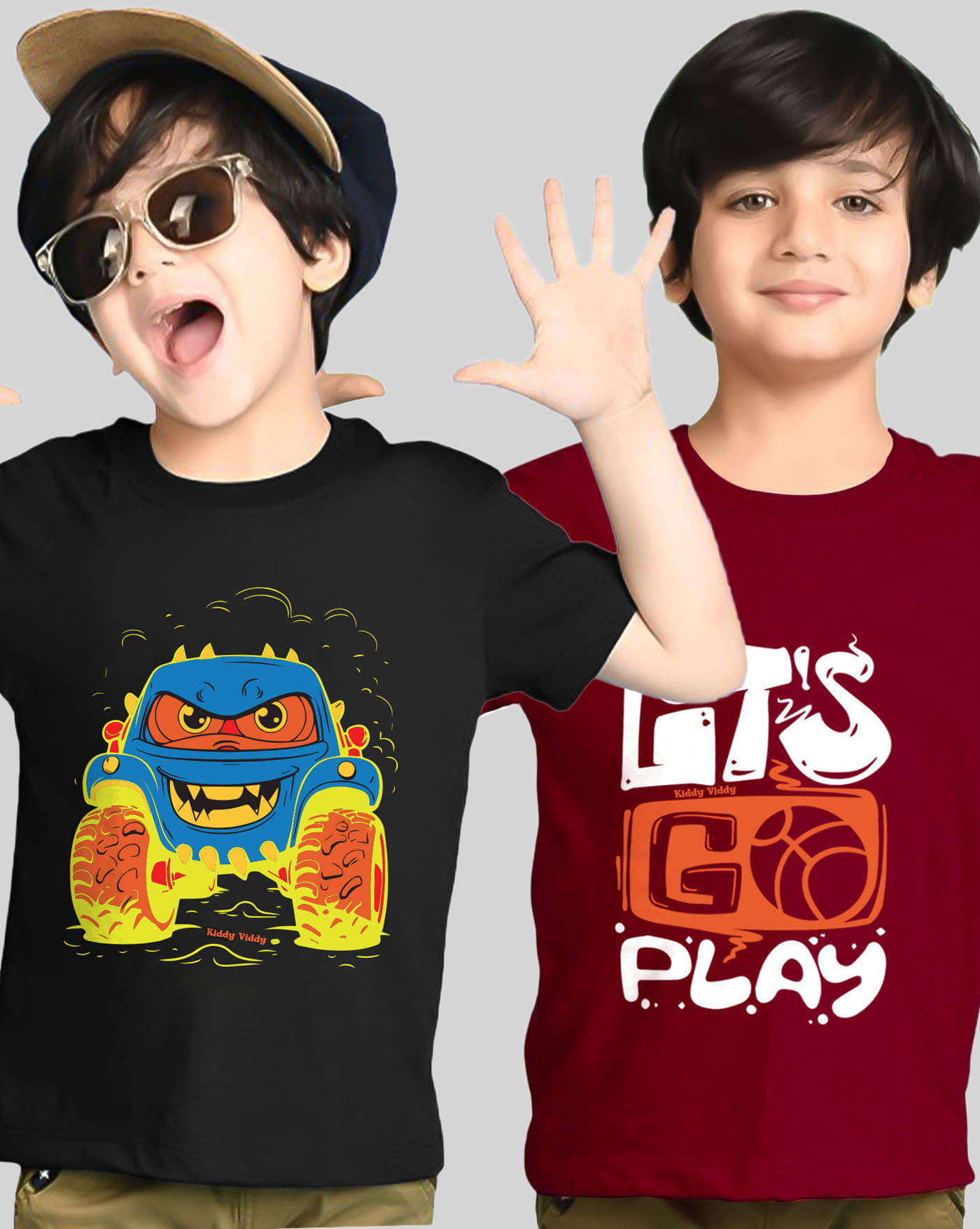    			KIDDY VIDDY Pack of 2 Boys Cotton Blend T-Shirt ( Maroon )