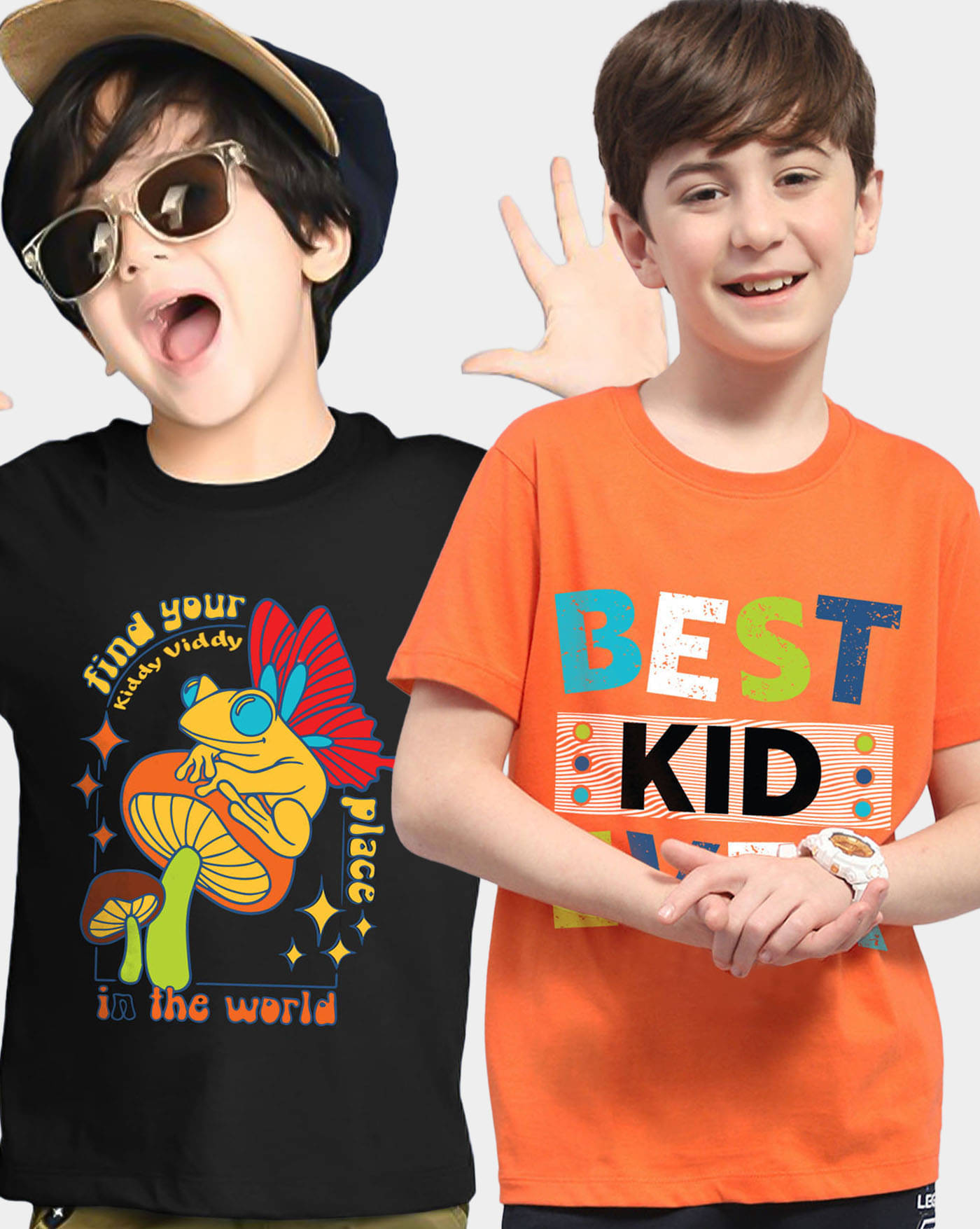     			KIDDY VIDDY Pack of 2 Boys Cotton Blend T-Shirt ( Orange )